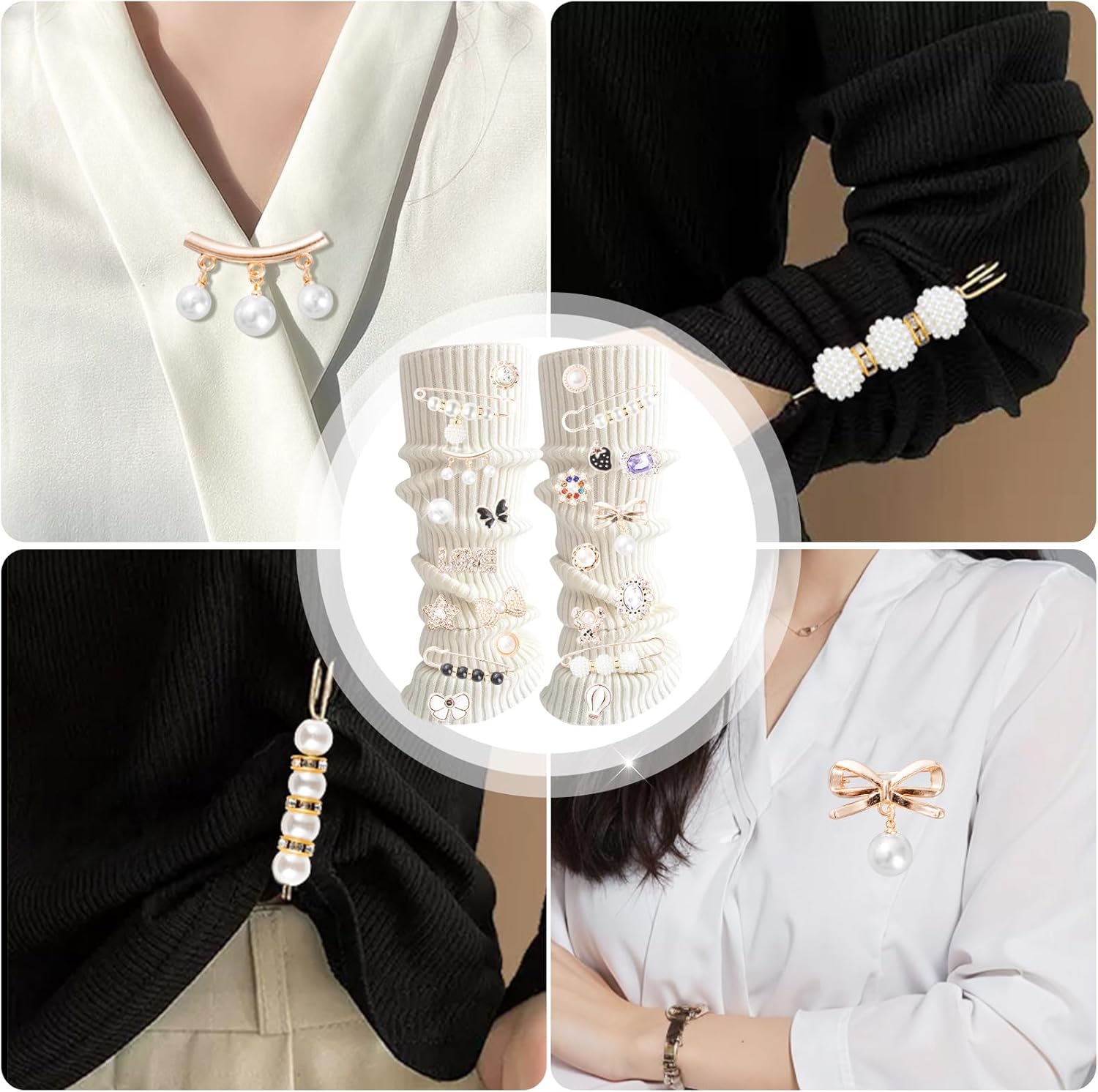 65Pcs junk socks charms kit Safety Pin Brooch Shoe Charms for Sneakers Brooches and Pins for Women Pearl Rhinestone Brooch hat Pins Buttons thumbnail