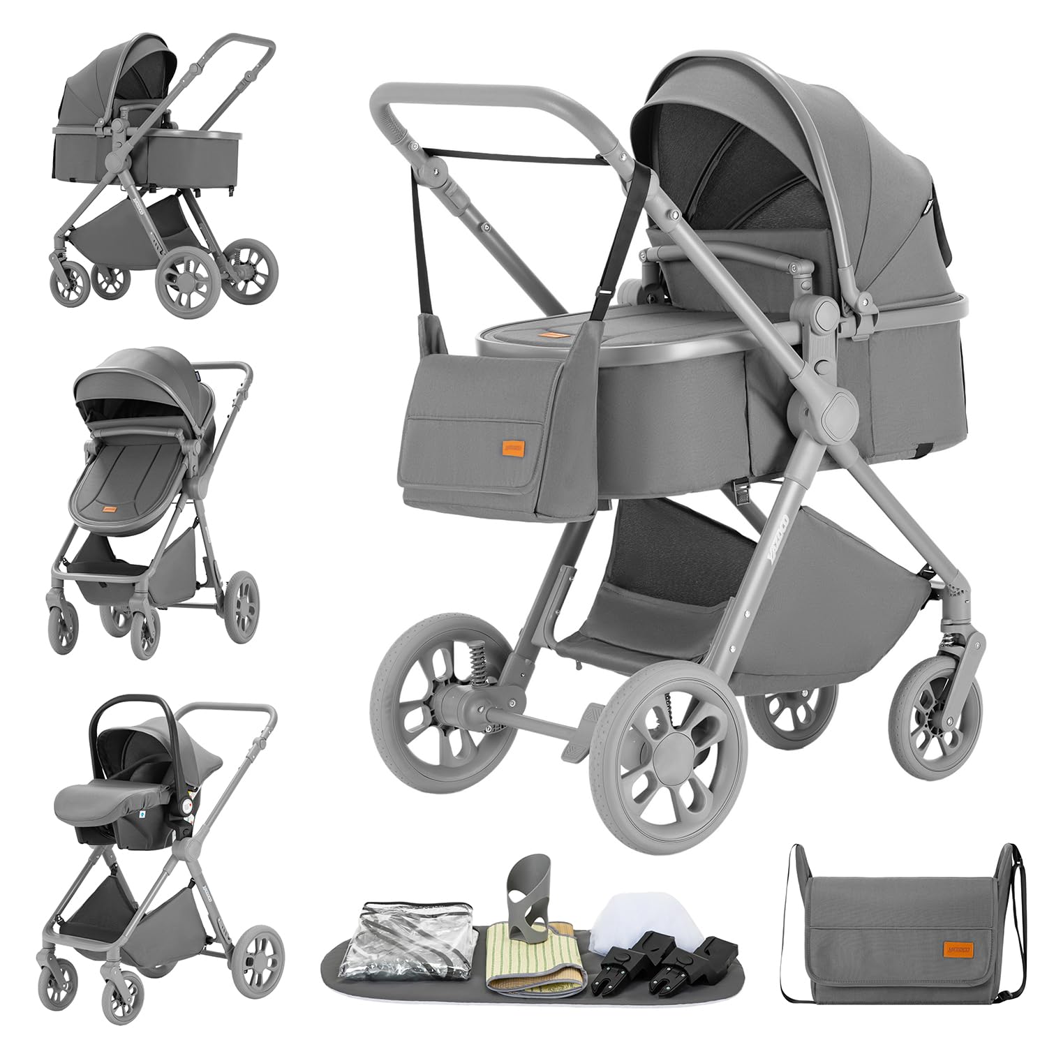 YAZOCO passeggino trio con ovetto I-SIZE passeggino 3 in 1 | pieghevole trio passeggino neonati in offerta Borsa con pannolino
