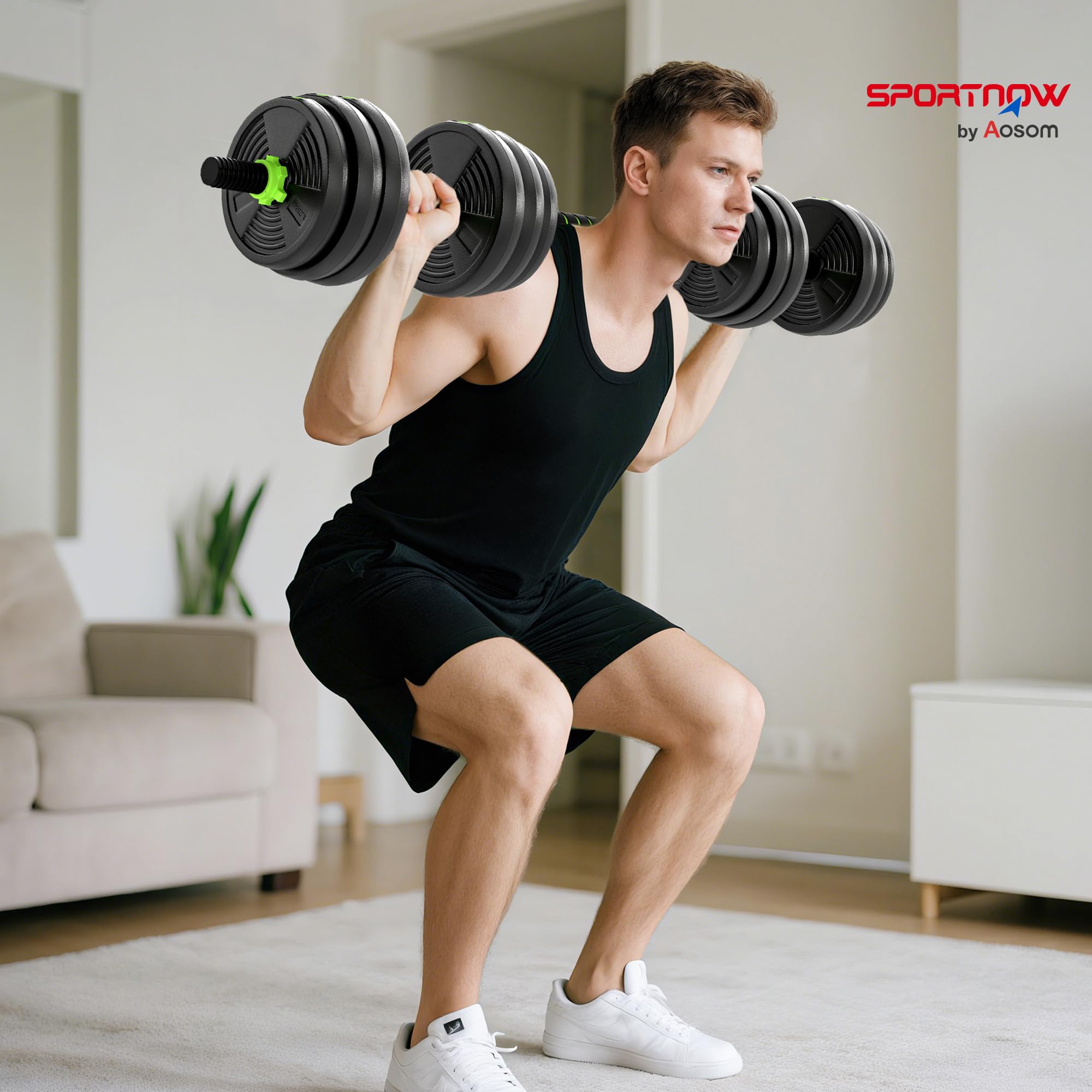 SPORTNOW Juego de Mancuernas Ajustables 3 en 1 20kg a 30kg, Juego de Pesas con Barra de Conexión y Mango Antideslizante, Pesas y Mancuernas para Hombres y Mujeres, Ejercicio de Fitness, Casa Gimnasio