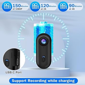 4K Body HD Action Camera,Motorcycle Camera, Wearable Sports Cameras, Thumb Mini camcorder POV Capture Hand Free Helmet Cameras, for Cycling,Vlogging,Travel,Walk for Gift for Friend (Black-4K-64G)