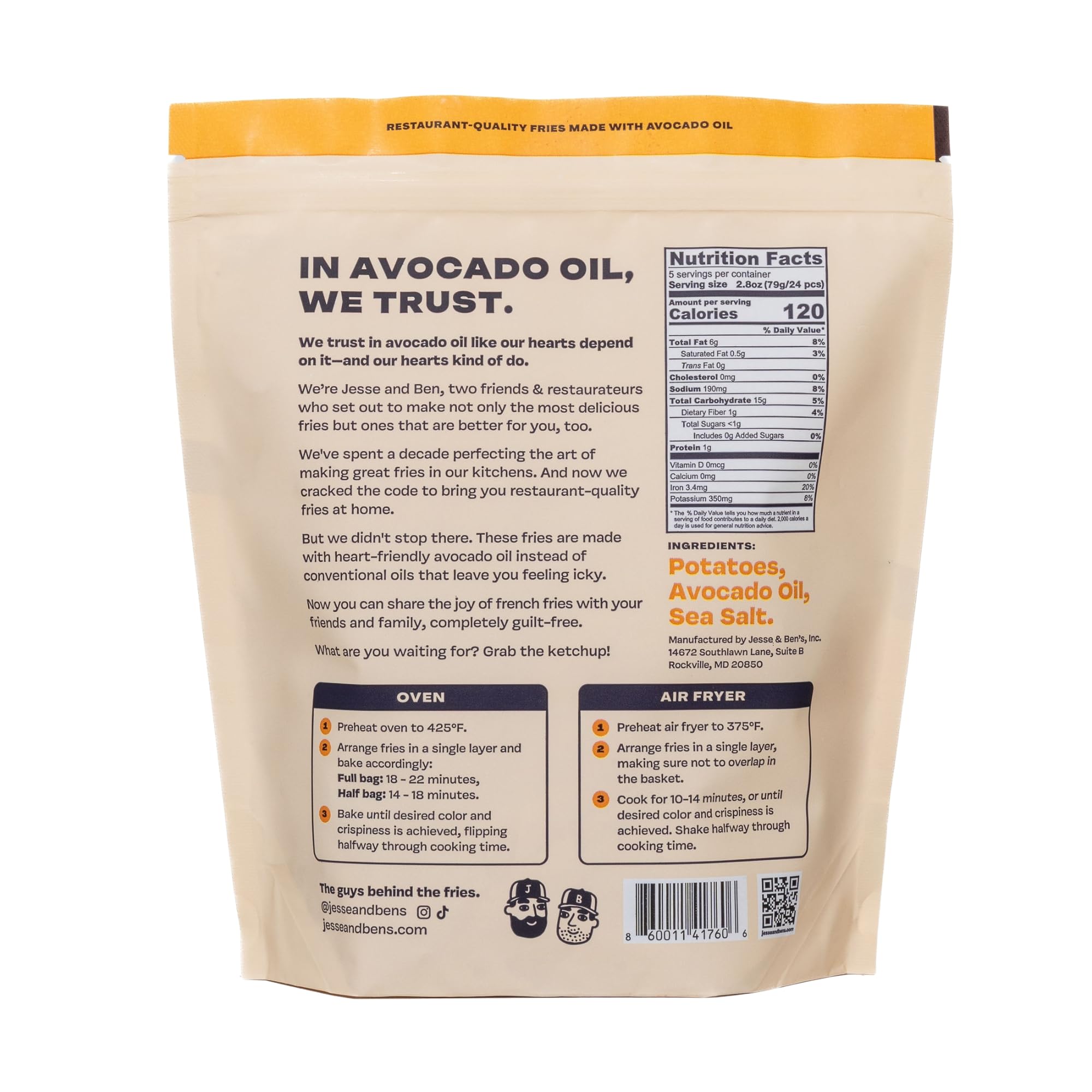 Jesse Bens Classic Sea Salt Fries Made with Avocado Oil Gluten-Free Non-GMO Vegan Frozen Potatoes Healthy Snack with — view 2