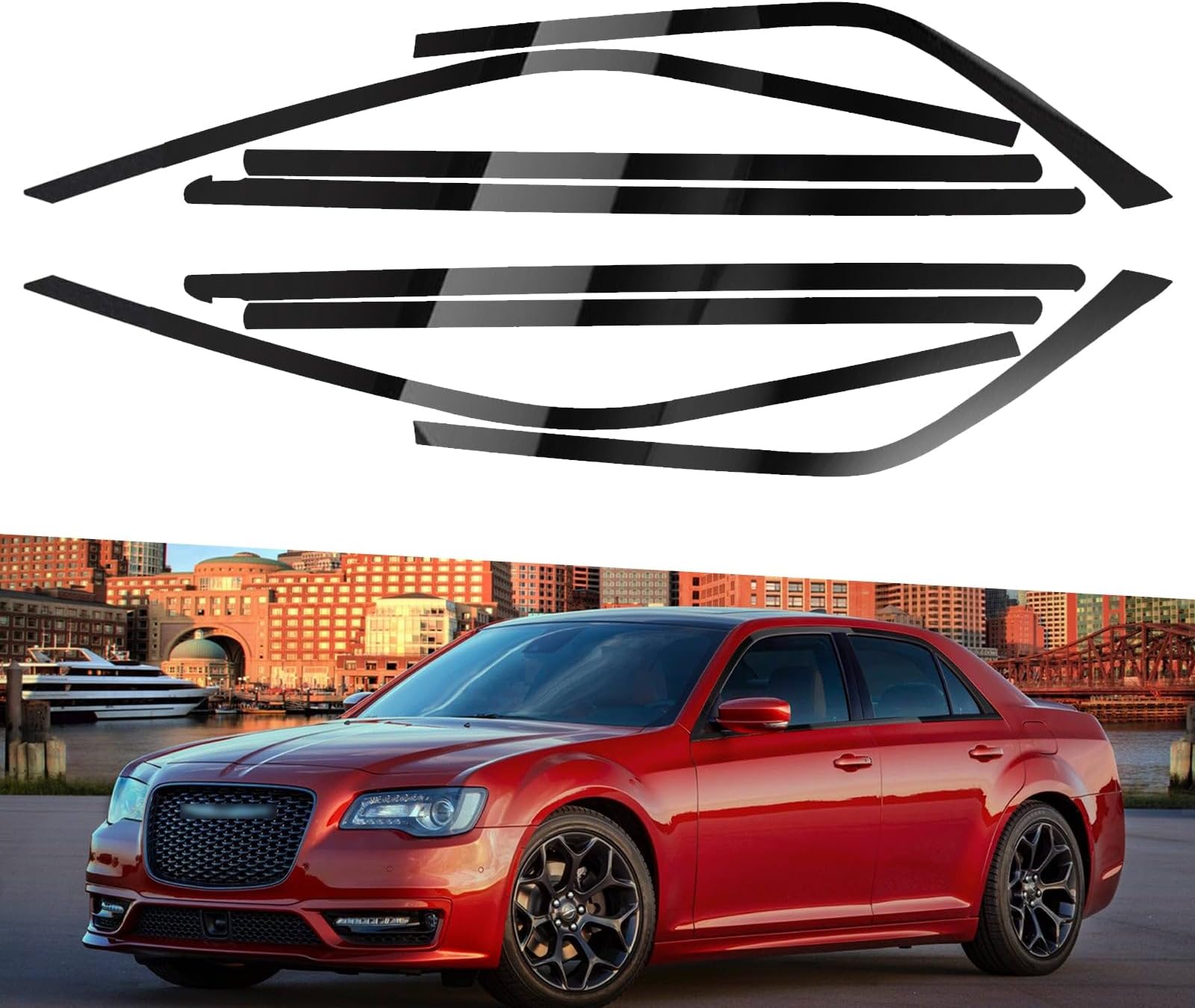 x xotic tech Chrome Delete Blackout Vinyl Overlay Side Window Trim Door Cover Decal Sticker Compatible with Chrysler 300 2011-2023 (Gloss Black) 8pcs/Set