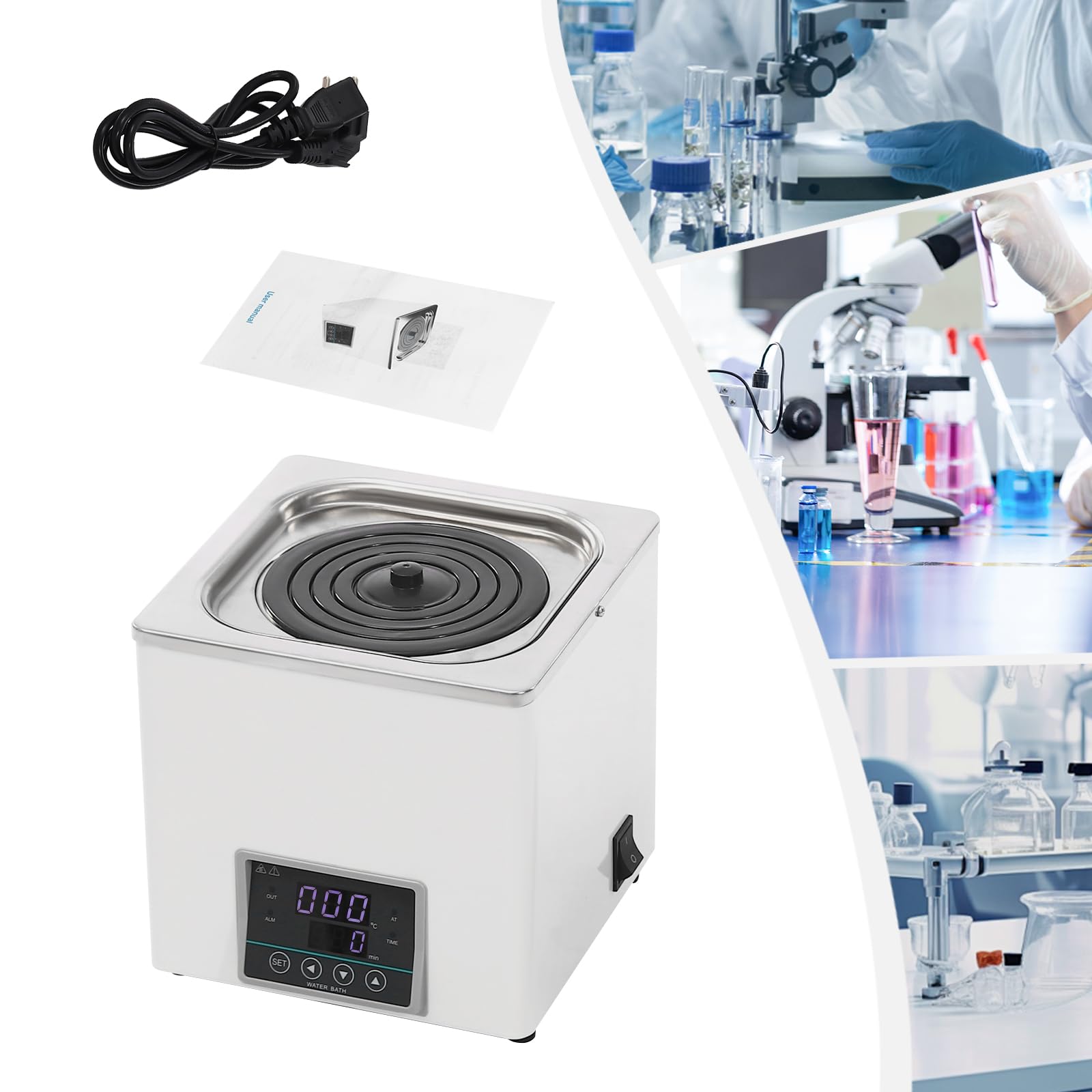 Calefactor de baño maría, regulador de temperatura, recipiente de acero inoxidable, placa de calentamiento al baño maría, capacidad 3 l, 220 V, 300 W, para experimentos químicos