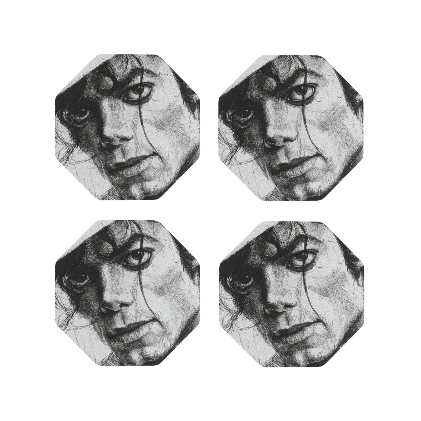 Coasters Set of 4 Round Leather Coaster Quick-Dry Drink Michael Jackson Coasters for Desk Absorbent Mugs Pads Tabletop Protection Pad Heat Resistant Coffee Cup Mat for Kitchen Bar