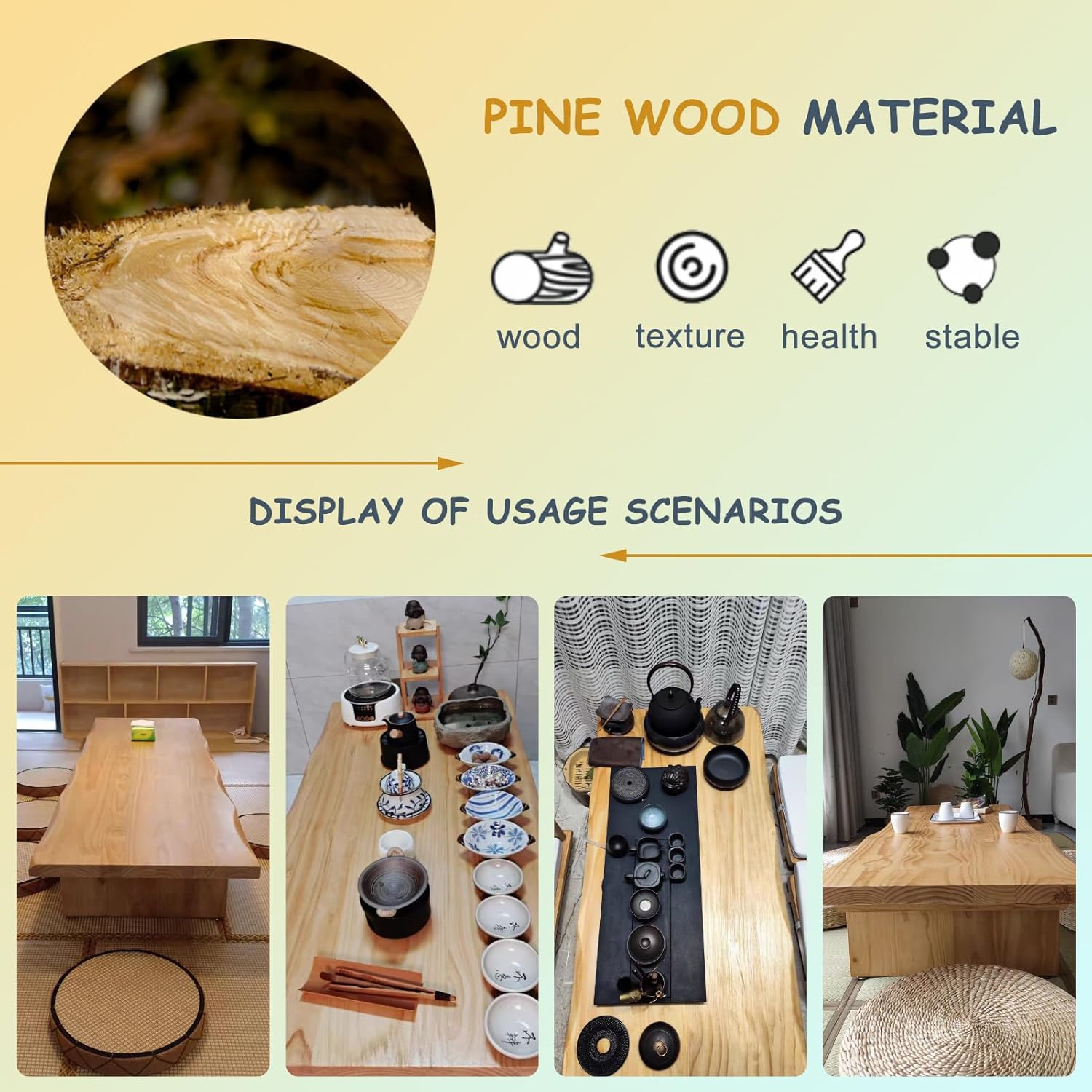 Japanese Style 120CM Coffee Tables for Living Room Dining Room Portable Low Picnic Table for Tea Ceremony and Meditation