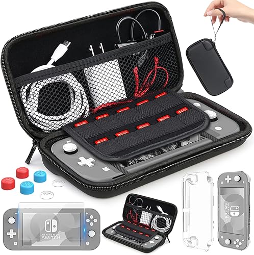 HEYSTOP Switch Lite - Funda con protector de pantalla HD 8 tarjetas de juego tapas de agarre para el pulgar funda protectora para Nintendo Switch