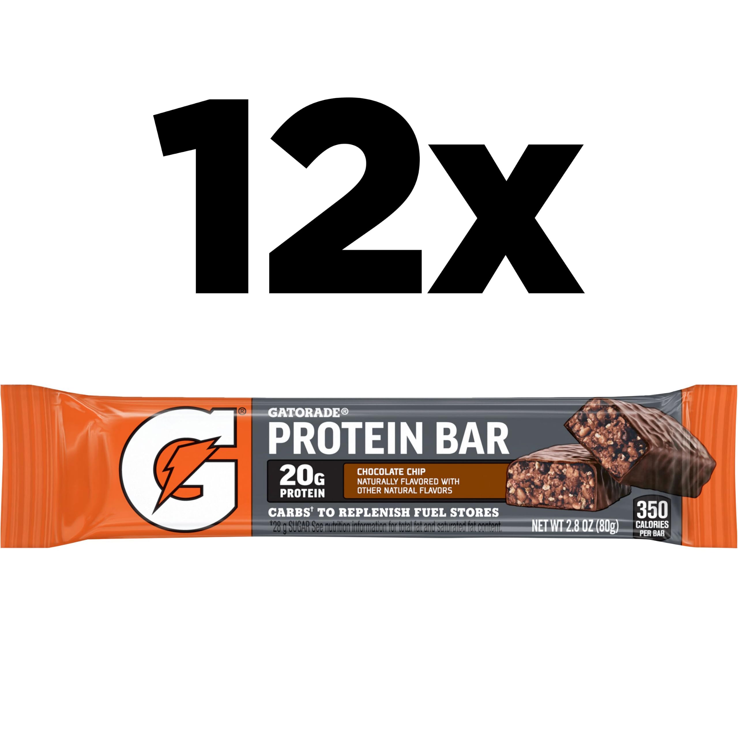 Gatorade Whey Protein Recover Bars, Chocolate Chip, 2.8 ounce bars (12 Count)