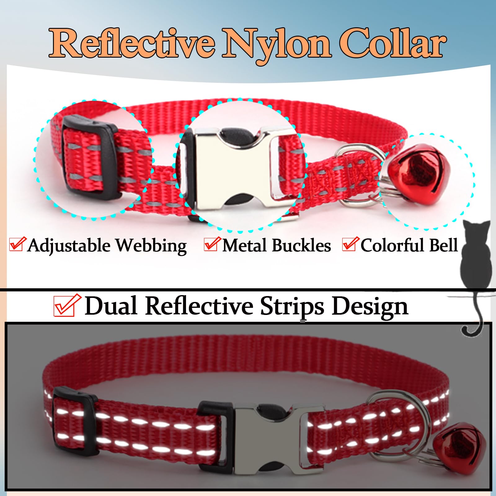 Collier Pour Chat Personnalisé Avec Plaque Gravée - Nylon Réfléchissant Réglable, Grelot, Sécurité Anti-fuite