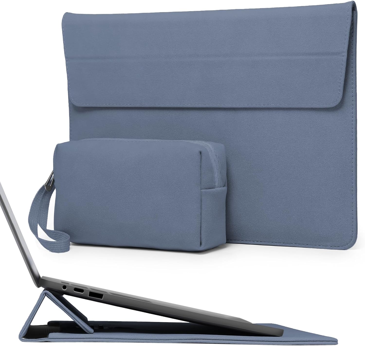 HYZUO 13.3-14 Inch Laptop Sleeve Case Bag with Adjustable Stand for MacBook Pro 14 M5/M4/M3/M2/M1 Pro/Max A3426 A3427 2026-2021, MacBook Air/Pro 13.3, 13.8-13.5 Surface Laptop, Haze Blue