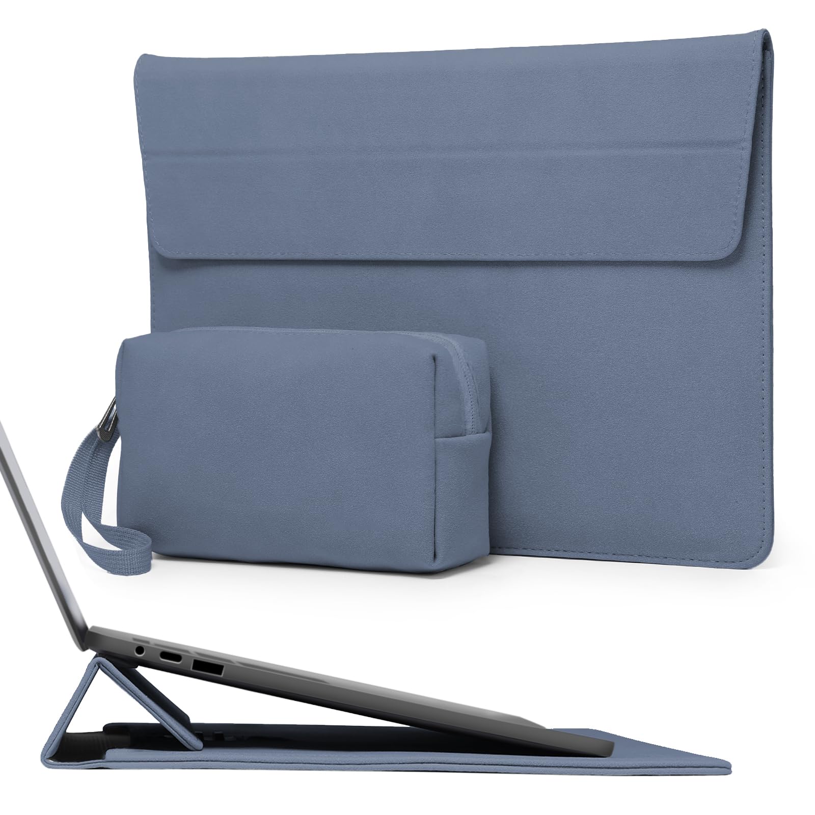 HYZUO 13.3-14 Inch Laptop Sleeve Case Bag with Adjustable Stand for MacBook Pro 14 M5/M4/M3/M2/M1 Pro/Max 2026-2021, MacBook Air/Pro 13.3, 13.8-13.5 Surface Laptop, with Pouch, Haze Blue