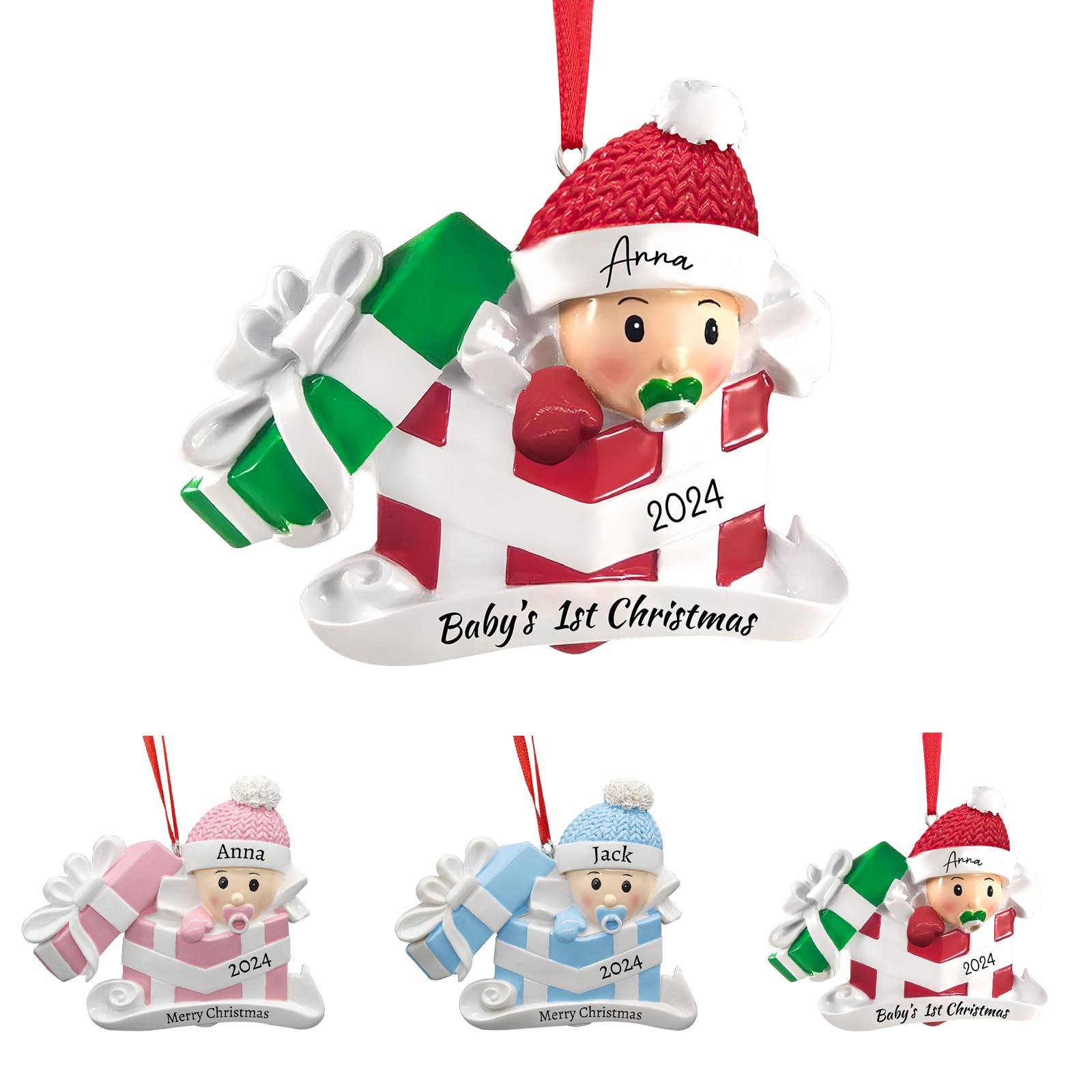 GMDLSK 2024 Baby Ornaments Personalised Christmas Ornaments, Baby First Christmas Ornament, Custom Christmas Ornaments with Name For Girls Boys Toddler New Baby