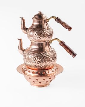 DMT Ocaklı Yıldız Çaydanlık Seti, Bakır, Jel Yakıtlı, 0.9L Üst ve 1.85L Alt Demlik, Taşınabilir, Kamp ve Balkon Kullanımı