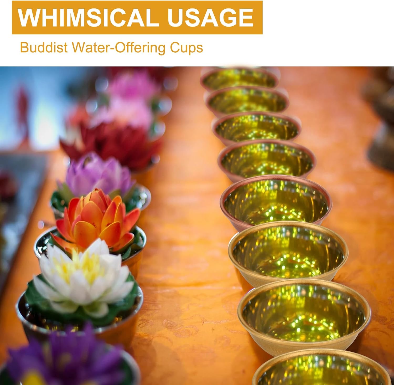 Tiny Brass Bowls for Buddhist Water Offering Bowls, 1.9 Inch, Set of 7 (Gold)