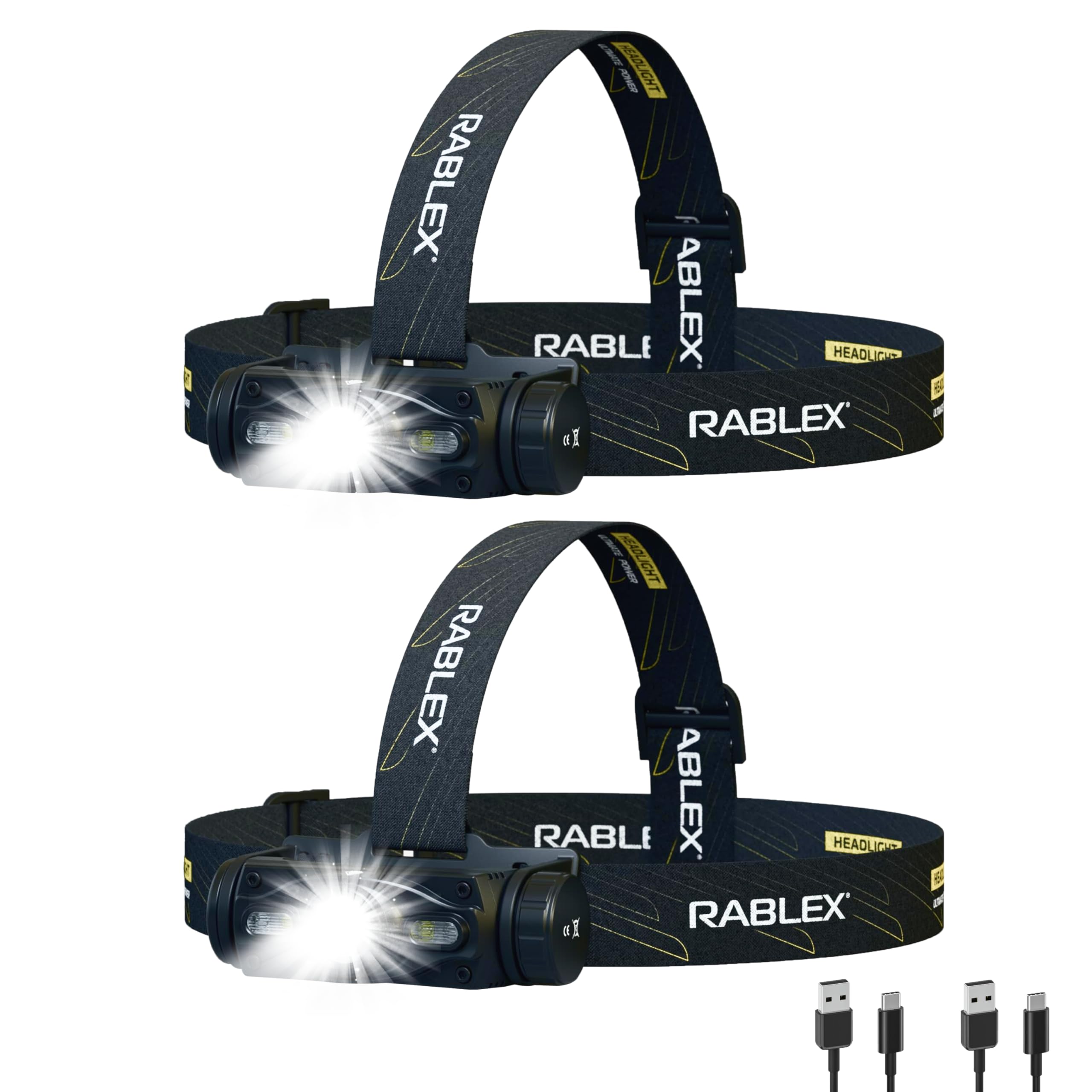 RB654 LED-Stirnlampe, 1000 Lumen Wiederaufladbare LED Kopflampe mit 4 Lichtmodi, Rotlicht & Sensor USB-Aufladung, IPX6 Wasserdicht Leicht & Kompakt Ideal für Camping, Wandern Pack of 2