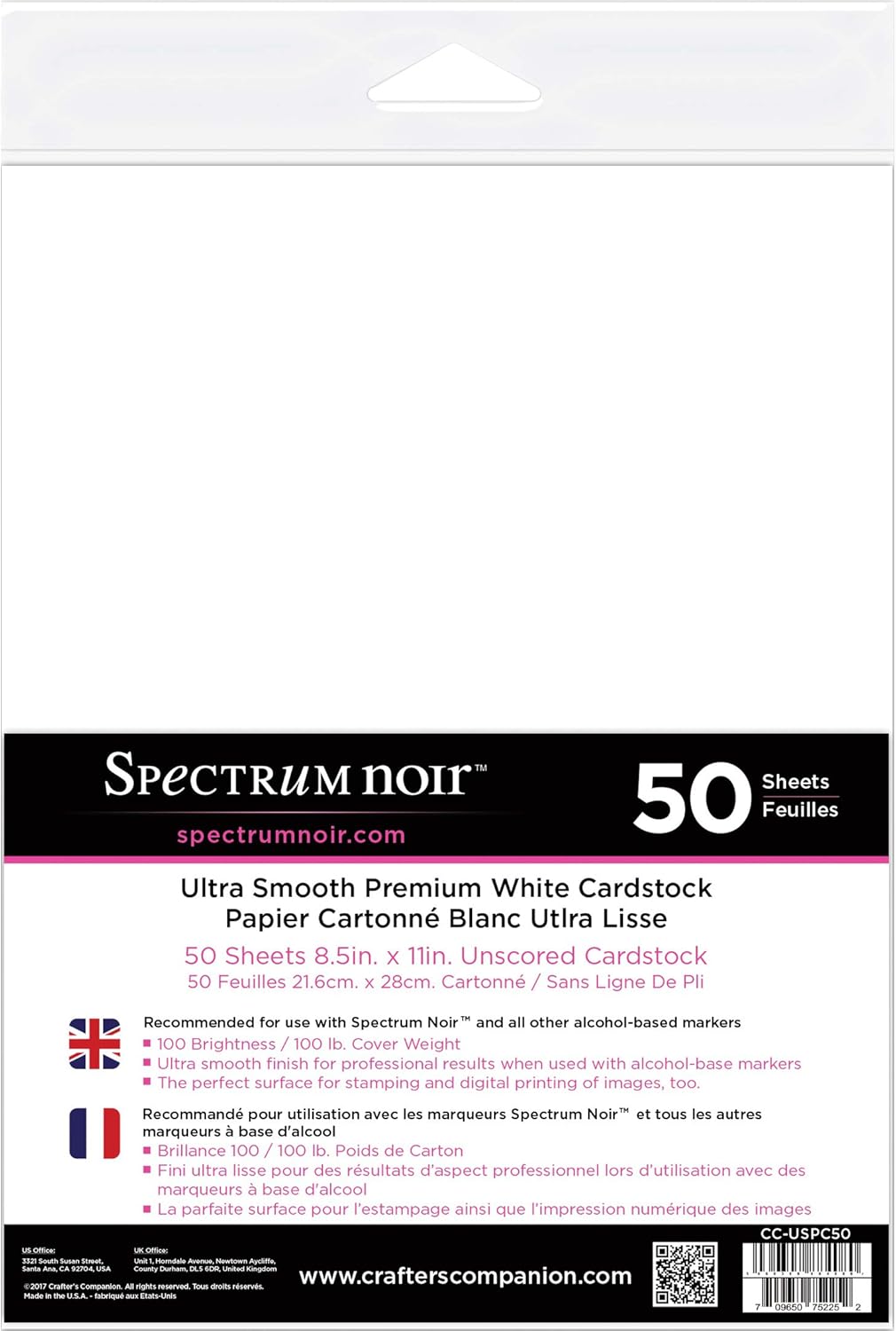 Spectrum Noir Ultra Smooth Premium Cardtock 8.5inX11in 50/Pkg-White