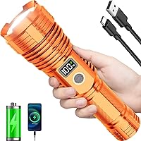 Vista 9 de Linternas recargables de alto lúmenes, 10000 lm LED súper brillante, linternas con zoom con pantalla digital LCD, 5 modos, impermeable, potente