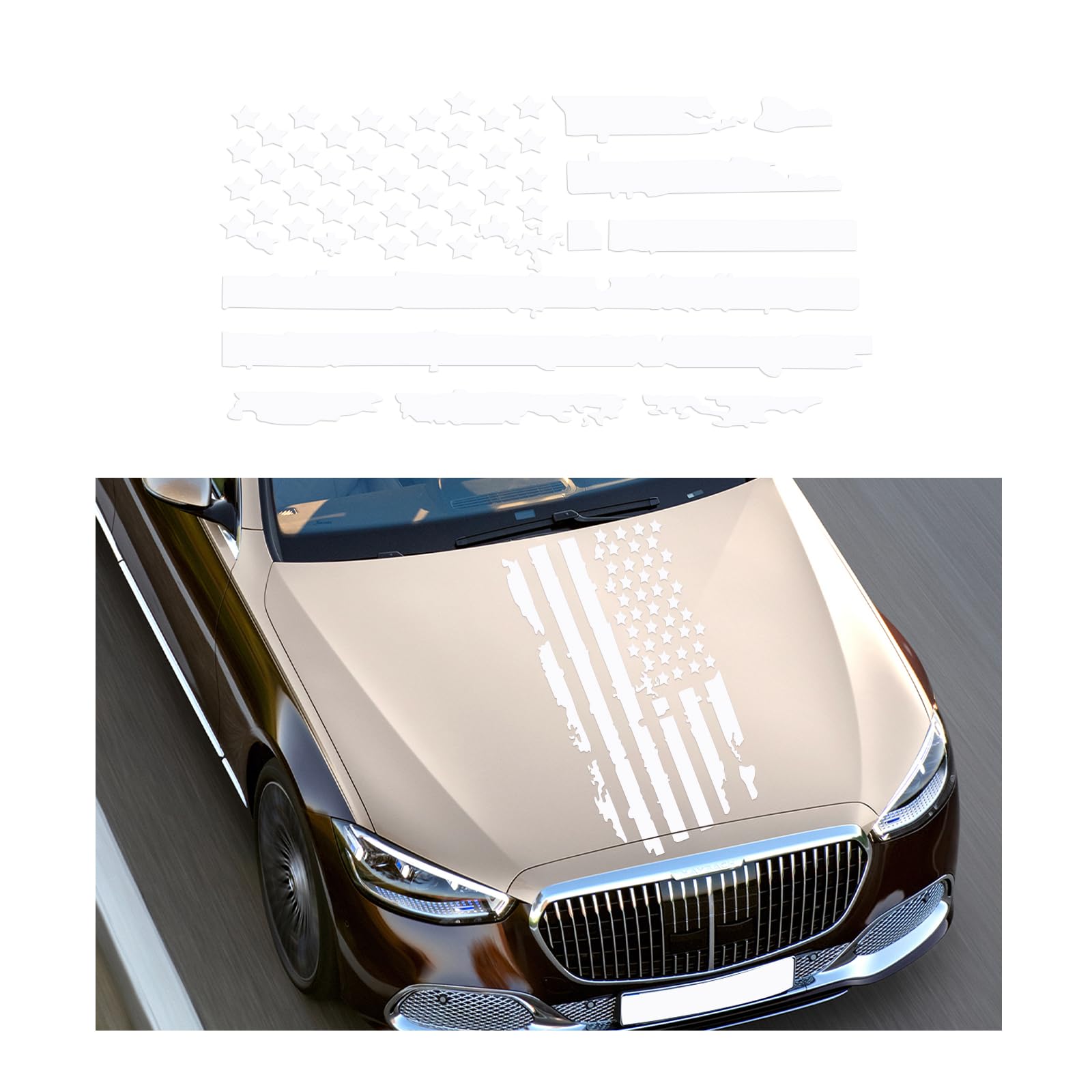 Distressed American Flag Sticker, 11.81" × 23.62" Patriotic Old Glory Military Grunge USA Decals, Waterproof US Flag Graphic Sticker Decoration for Car Door Window Bumper (White)