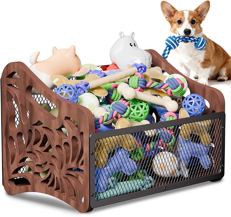 Cesto Organizador de Brinquedos para Cães e Gatos em Metal e Madeira handrong 59,44 L