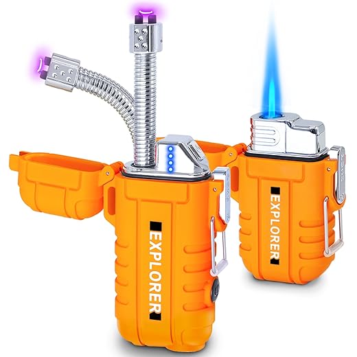 Luxgaze 2 Pack Waterproof Lighter 360° Flexible Neck Rechargeable Arc Lighter Butane Torch Lighter Electric Lighters Flameless Plasma Outdoor Lighter Survival Tactical Gear Candle Camping Adventure