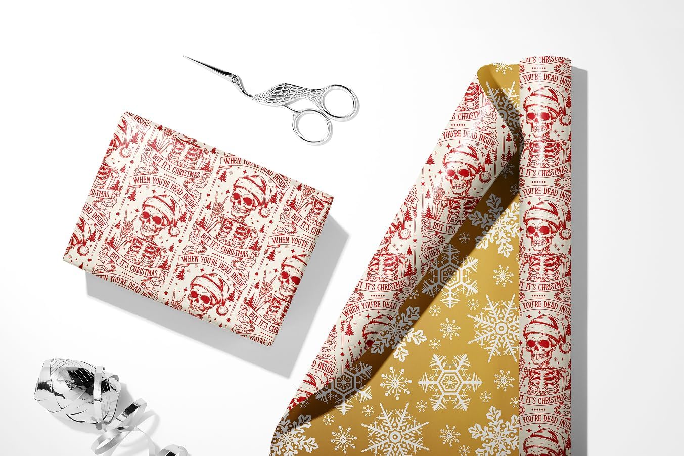 Yarcony Gothic Christmas Wrapping Paper Roll, Funny Christmas Gift Wrap