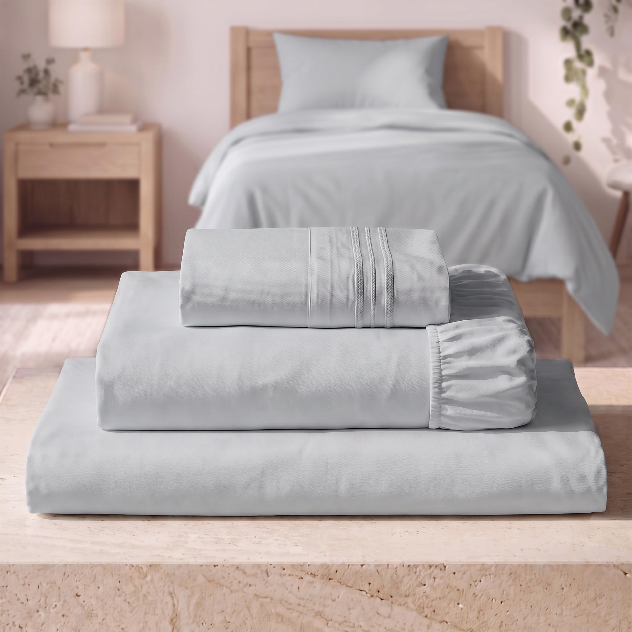Mellanni Iconic 3-Piece Microfiber Sheet Set (Twin XL, Light Gray)