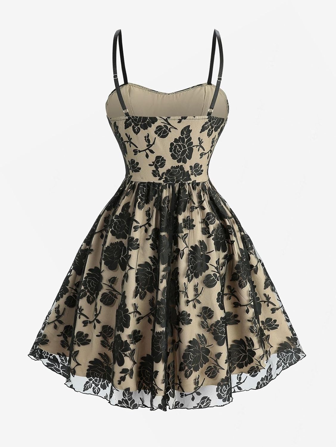 DRESSFO Women Floral Lace Overlay Tied A Line Cami Dress - Image 3