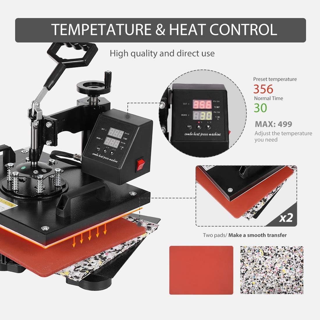 VIVOHOME 5 in 1 Combo Multifunctional Swing Away Clamshell Printing Sublimation Heat Press Transfer Machine for T-Shirt Hat Cap Mug Plate 15 x 12 Inch