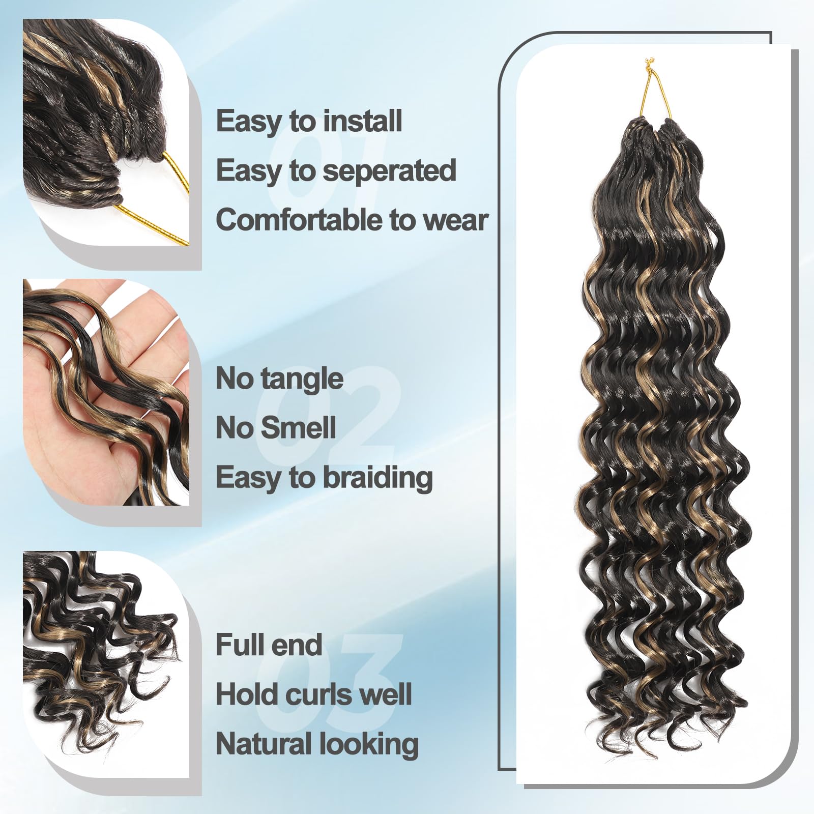 AMLUCKS Ocean Wave Crochet Hair 8 Packs Pre Looped Short GoGo Curl Crochet Hair Ombre Curly Deep Wavy Twist Braids Synthetic Braiding Hair Extensions for Women (P4/27# - Image 4