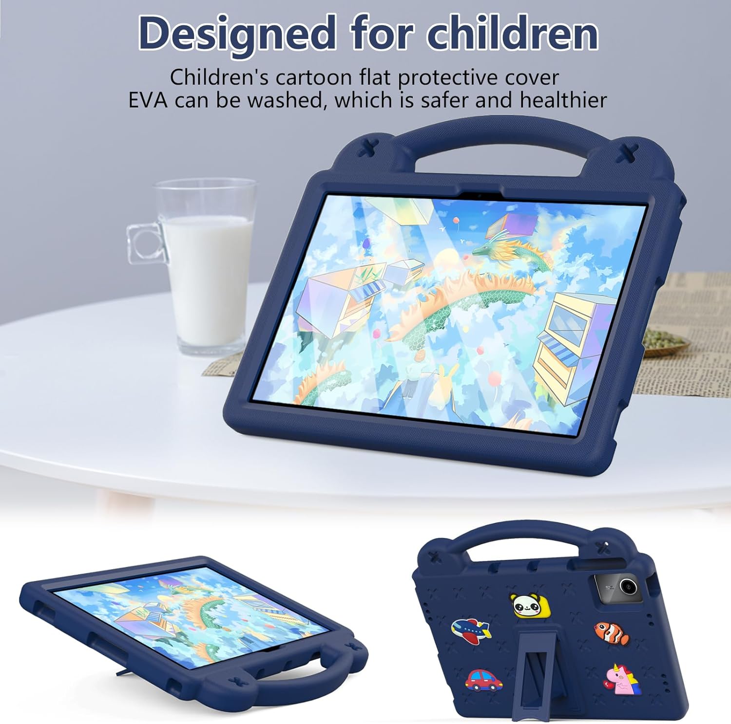YRH Kids Case for Lenovo Idea Tab 11 (TB336) 2025 / for Lenovo Tab M11 (TB330) 2023, EVA Shockproof Tablet Cover with Figures Dolls Stand Handle, Navy