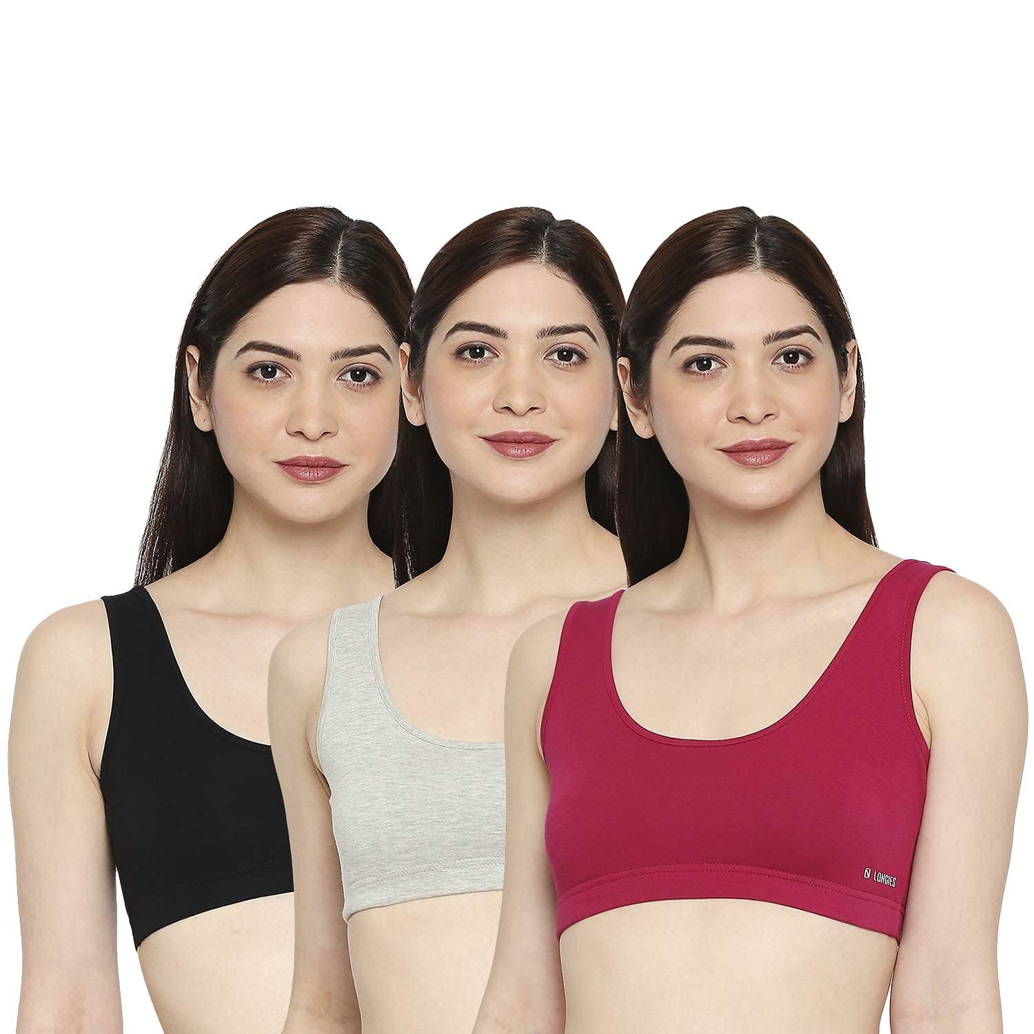 AASHU Creation LIECRY Art (Pack of 3) Girls/Women’s Cotton Stretchable Non-Padded and Wire Free AirBra Sports Bra (Multicolor) Design No 3AB7906 Any Random Color Will BE Send