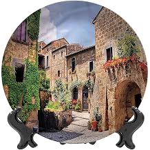 XISUNYA 10 Inch Tuscany Pattern Ceramic Hanging Decorative Plate,Italian Streets Countryside Tableware Plate Ceramic Ornament for Home&Office Wall Decors Family Sentiment