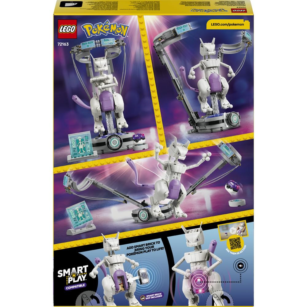 LEGO Pokémon SMART Play: Ucieczka z laboratorium Mewtwo 72163 | Interaktywna zabawka z figurką Pokémona z klocków, zestaw kompatybilny, prezent dla dzieci 10+, 1 SMART Tag, 605 elementów