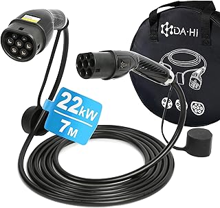 DA • Hi EV Ladekabel Typ 2 für Elektroauto und PHEV 22KW 32A 3-phasig 7m, in chic-schwarz, IP54 Wind-, Regen- und staubbeständig