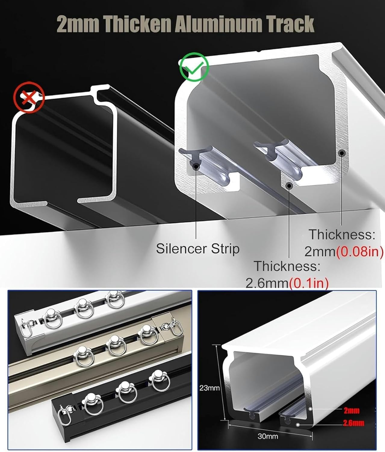 2mm Thick Wall Mount Curtains Rail Track Room Divider Curtain Rod, Metal Straight Heavy Duty Sliding Curtain Track System With Complete Kits, 8 10 12 15 16 20 23 26 29 32 36 39 40 Feet Long