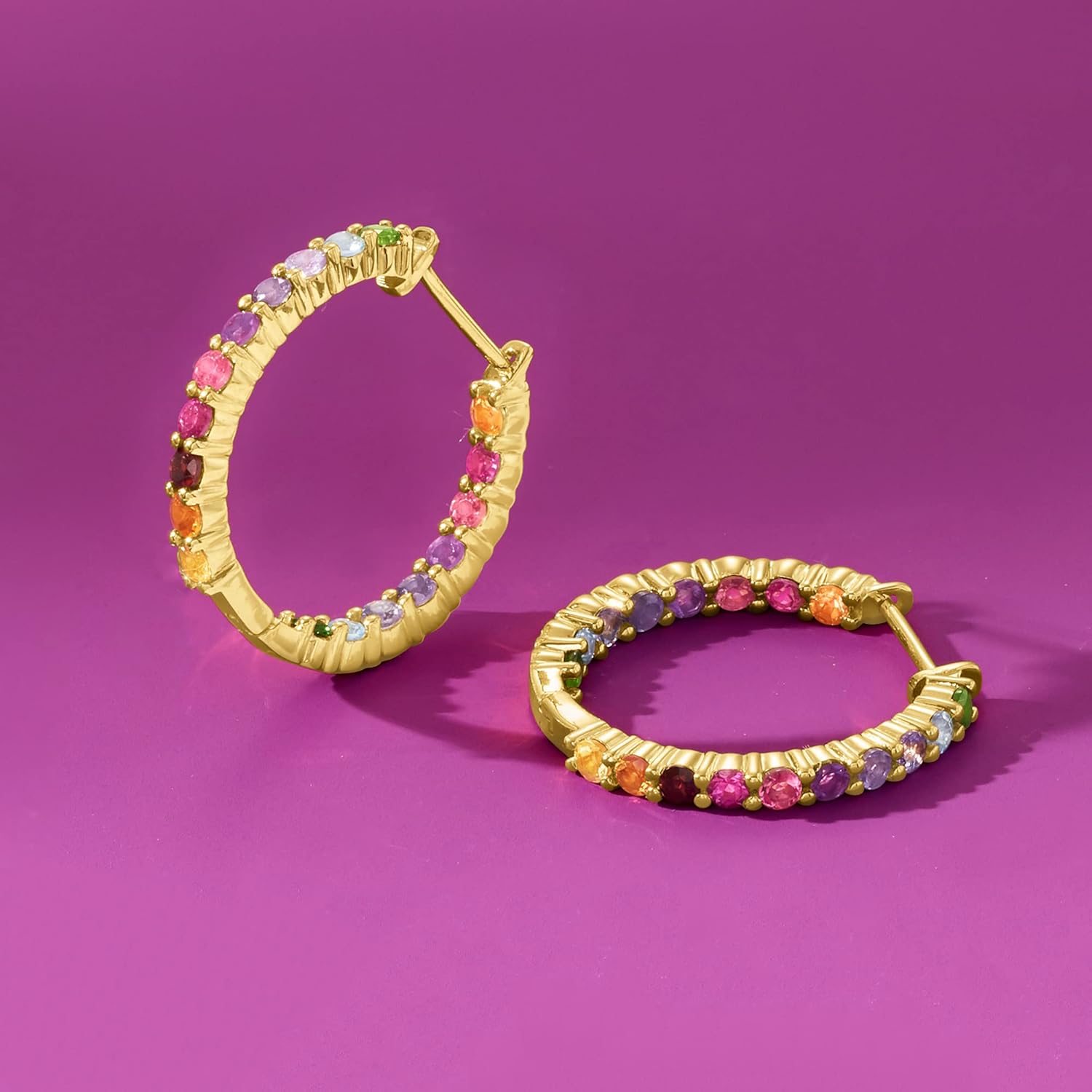 Ross-Simons Gemstone Hoop Earrings in Sterling Silver