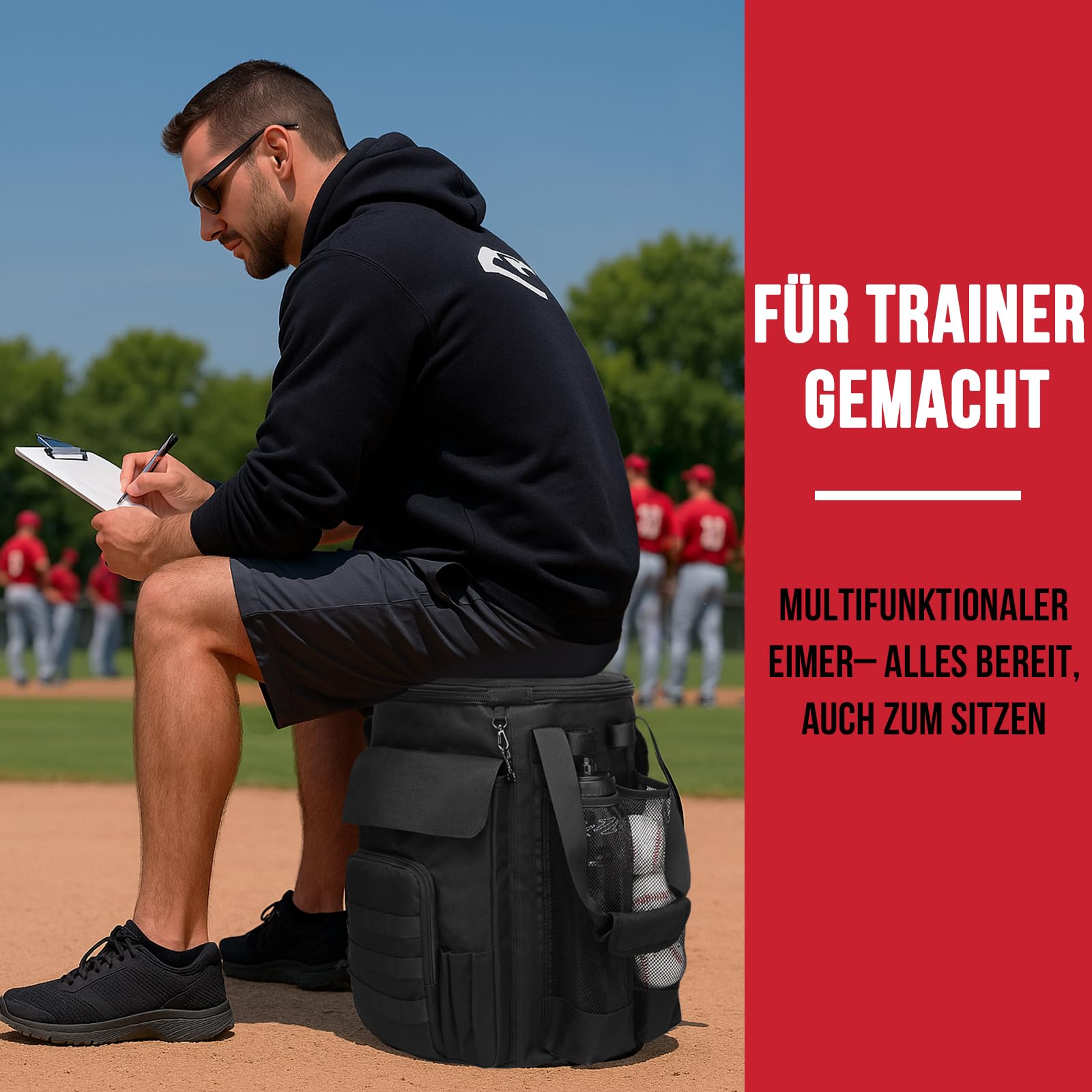 Baseballtasche für 6-Gallonen-Eimer, Baseball-Rucksack für Baseballtrainer mit taktischem MOLLE-Gurtband, Eimerabdeckung mit Mehreren Taschen für Schläger und Handschuhe – ohne Eimer