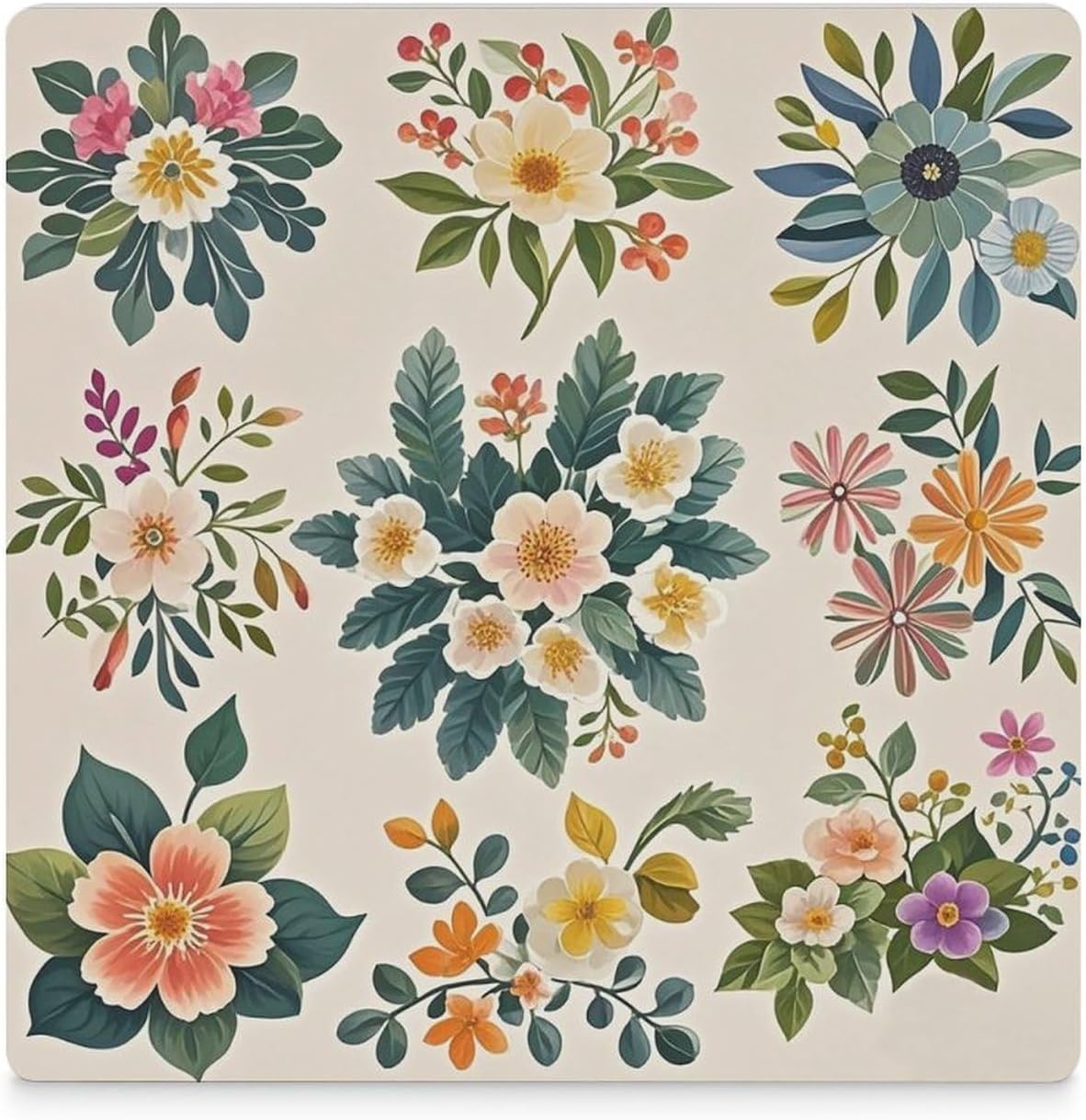 Various Floral Designs Coasters Absorbent Ceramic Coasters for Drinks Coaster with Cork Backing for Table Protection Square Drink Cup Mat Modern Style Coaster for Coffee Table