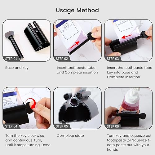 Miniatura 9 de LOVEINUSA Rodillo de tubo exprimidor de pasta de dientes 3 piezas de acero inoxidable soporte para asiento giratorio para cremas ungüentos geles