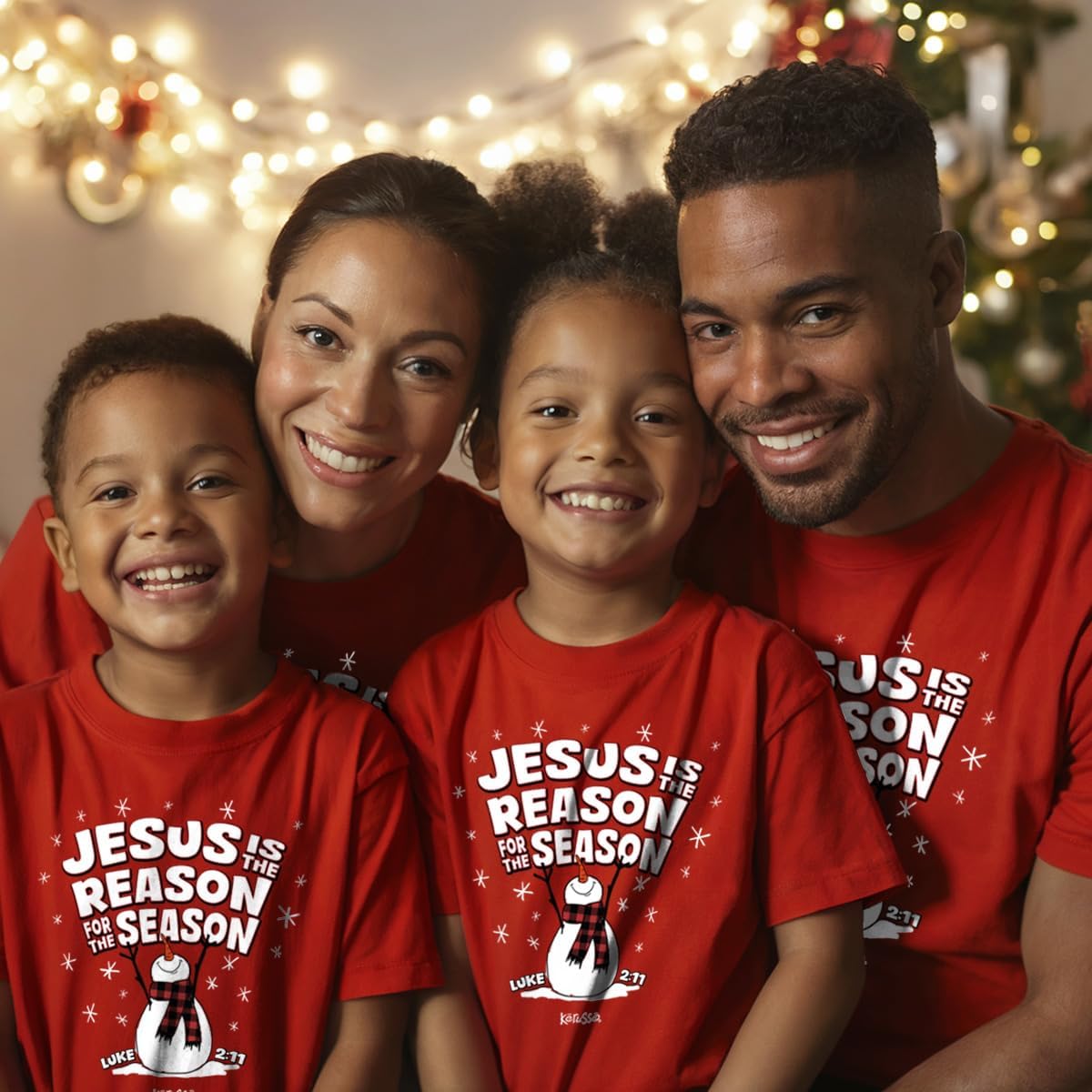 Kerusso Unisex Christian Crewneck Kid's Short Sleeve Christmas T-Shirt Cotton Jesus is The Reason Snowman