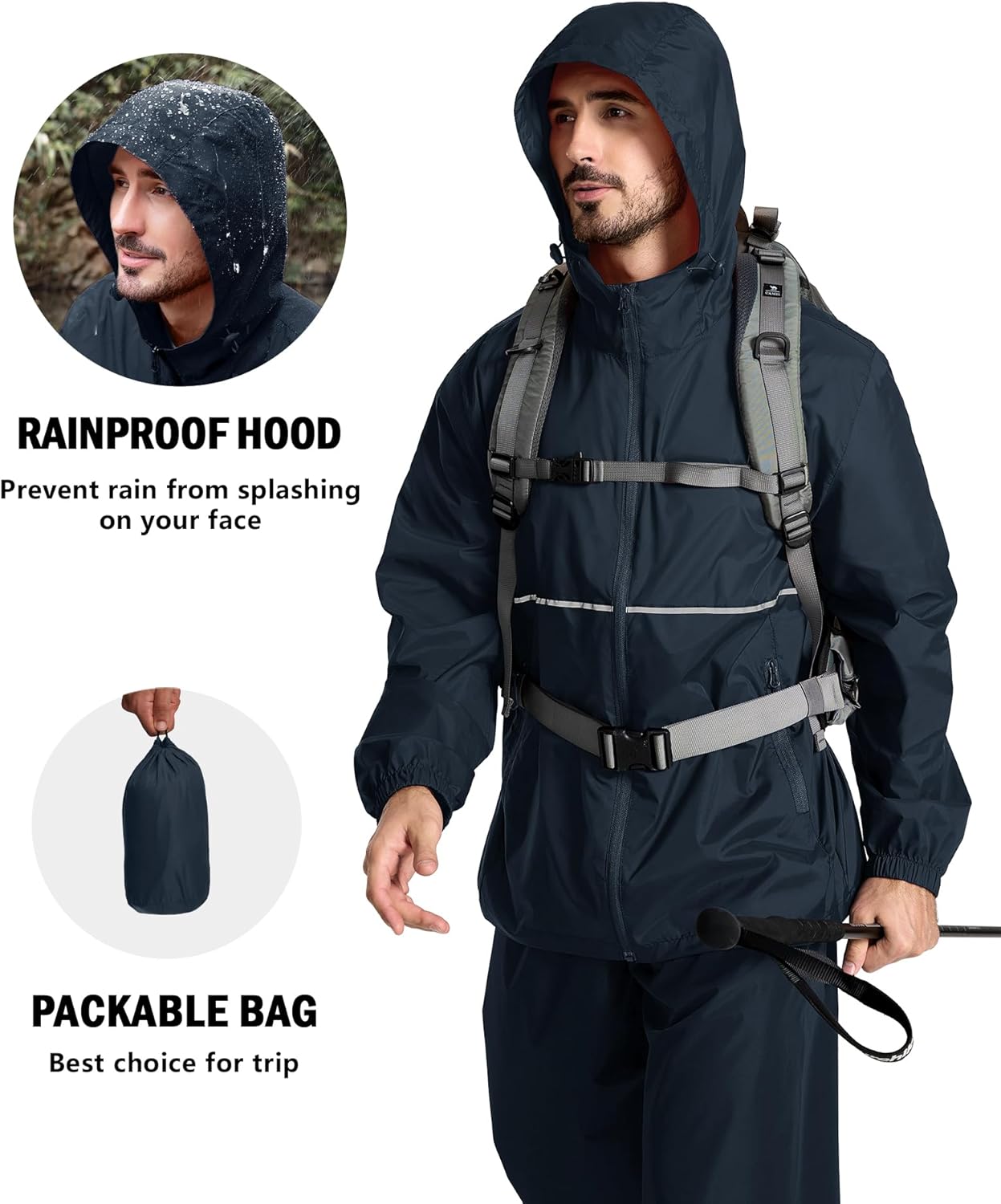 ZITY Men's Rain Jacket Waterproof with Hood Lightweight Raincoat for Golf Hiking Camping Cycling - Image 5