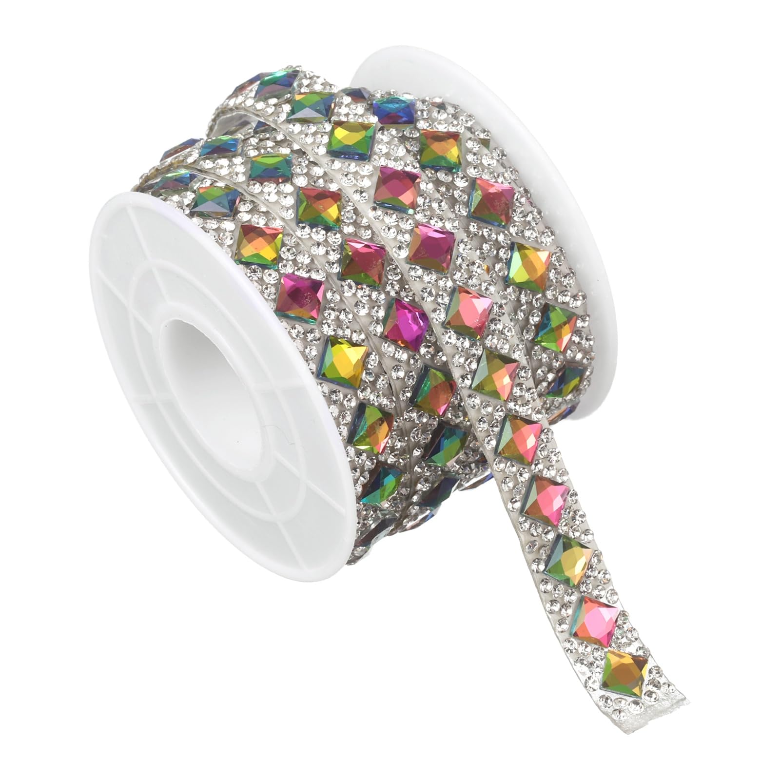 sourcing map 0.4" x 3 Yard Rhinestone Ribbon, Self-Adhesive Crystal Rhinestone Strips Diamond Glass Bling Sticker Tape Roll Trim for Bedazzling DIY Crafts Clothes Wedding Party, Mixed Rainbow