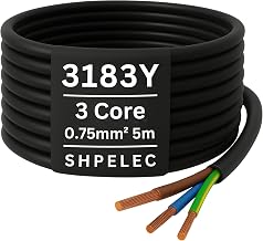 SHPELEC® FLEXIBLE Black Cable 3183Y 0.75mm, 1.0mm, 1.5mm, 2.5mm BASEC Approved Black PVC LED Lighting 5m 10m 15m 20m 50m (0.75mm 3 Core - 5metres)