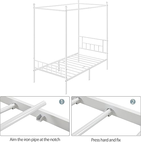 Miniatura 6 de Yaheetech Base de colchón de metal con dosel de cuatro pósteres con cabecera y estribo, soporte de colchón de listones de metal fuerte, no necesita