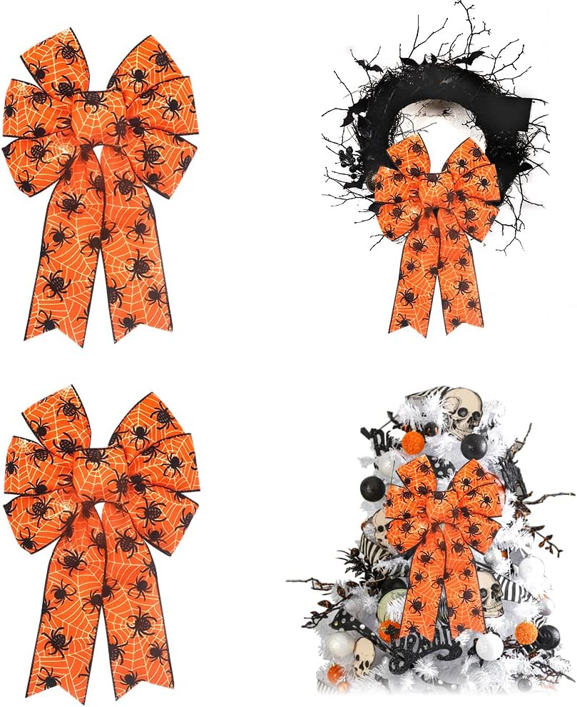 ALIBBON 2Pcs Halloween Bows for Wreaths, Halloween Wreath