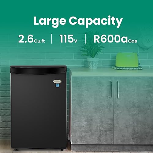 Miniatura 3 de roomwell E-Star - Mini refrigerador de 2.6 pies cúbicos sin congelador, mini refrigerador negro para descongelar automático, puerta individual