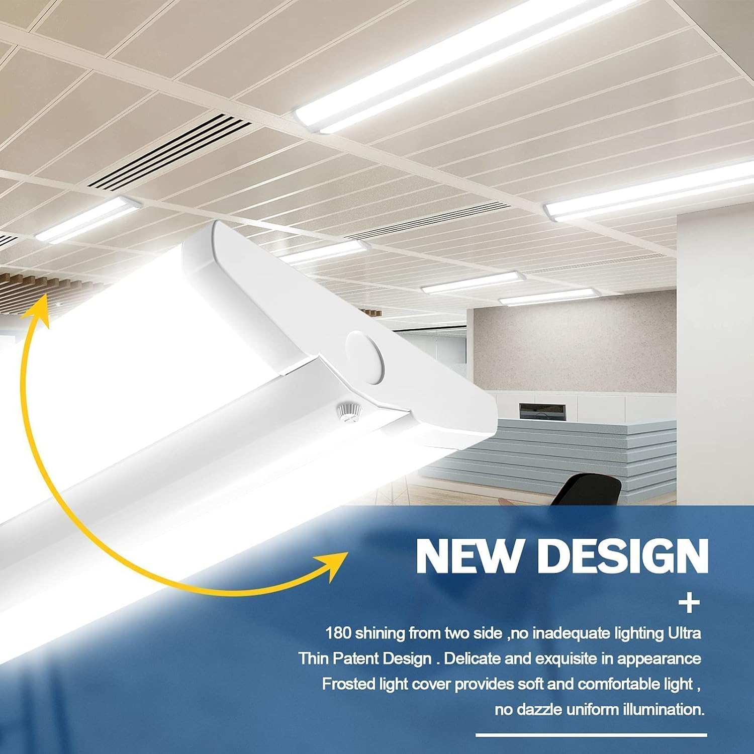 ANTLUX 4FT LED Wraparound Light Fixture 50W Ultra Slim LED Shop Lights for Garage, Eye Care, 5500 Lumens, 5000K White, 4 Foot Flush Mount Office Ceiling Wrap Light for Workshop Kitchen Laundry
