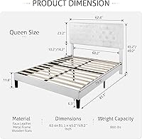 Vista 2 de SHA CERLIN Queen Size Bed Frame with Button Tufted Headboard, Faux Leather Upholstered Mattress Foundation, Platform Bed Frame, Wooden Slat Support