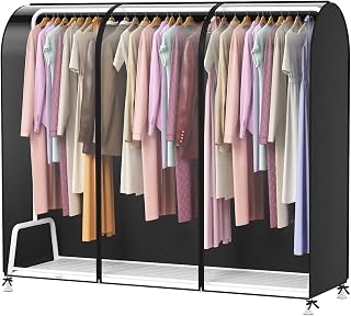 Syeeiex 6ft Transluzent Kleiderständer Abdeckung Mit Reißverschluss 182 x 152 x 50cm kleidersack Staubschutz Wasserdicht Kleiderbügel, schutzhülle für Kleiderstange, Schwarz 182cm