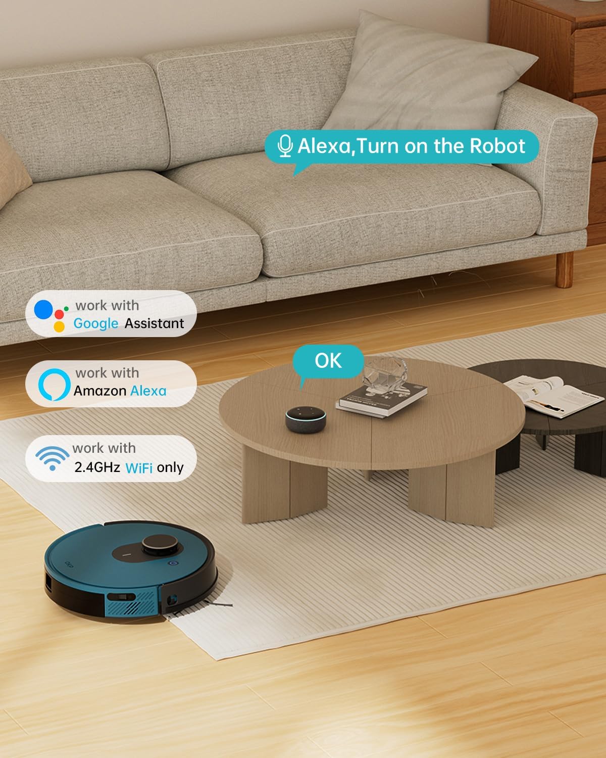 OKP Life Robot Vacuum L1, 4000Pa Ultra Suction, LiDAR Mapping, Self-Cleaning, Self-Charging, WiFi/App/Alexa Control, Silent with 52dB, Ideal for Homes with Pets, Carpets, and Hard Floors, Blue