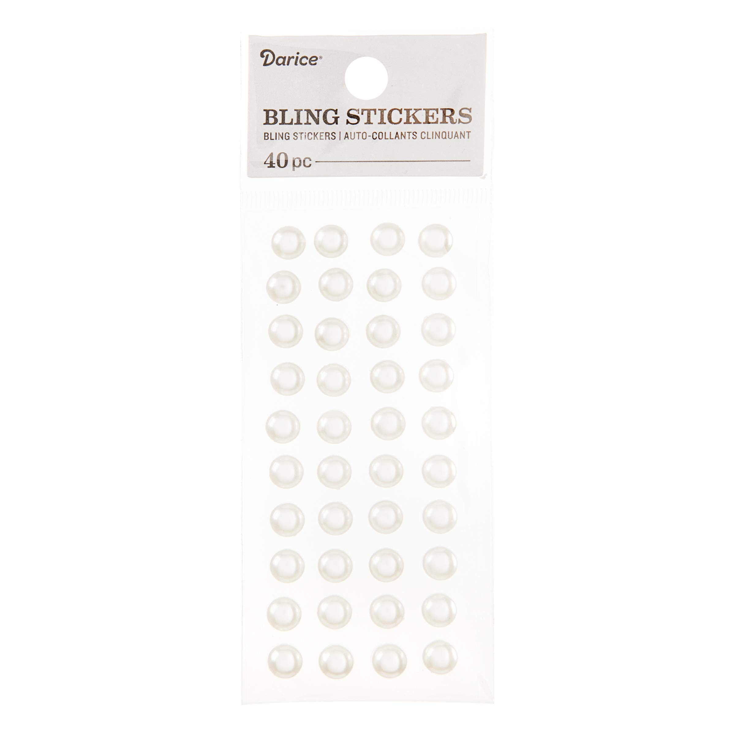 Darice 30053426 40 Pegatinas Brillantes de 8 mm, Perla Blanca